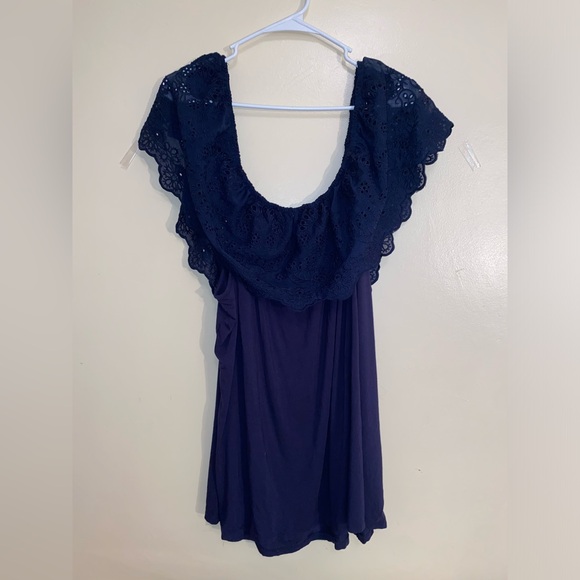 Maurices Embroidered Off the Shoulder Blouse Size 3XL Navy Blue - Picture 4 of 5